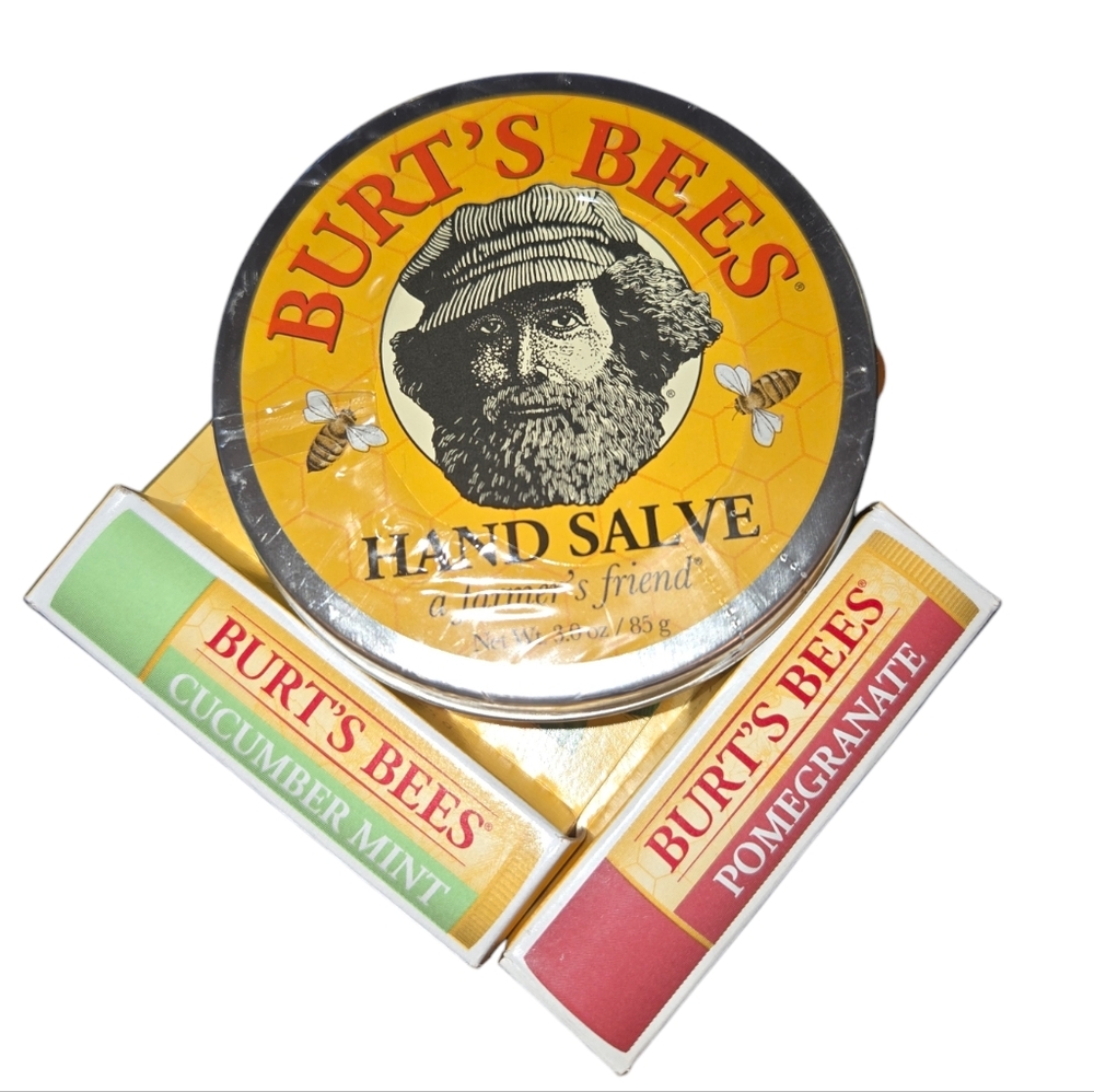 Burt's Bees NWT 3 Piece Skin Care Bundle Hand Salve & Variety of 2 Lip Balms NEW